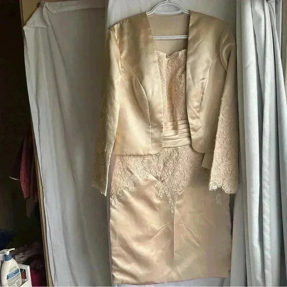 LanTing Mother of the Bride Tan Dress with  Lace - Picture 6 of 12